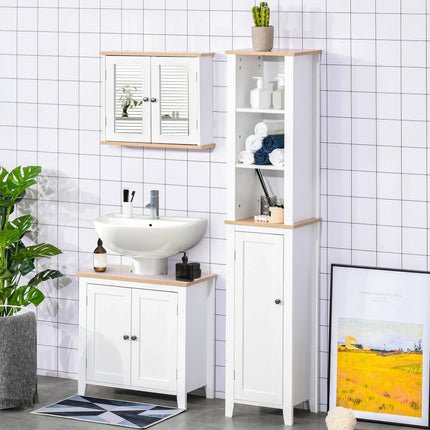 Wall Mounted Bathroom Mirror Cabinet with Double Doors and Adjustable Shelves - White