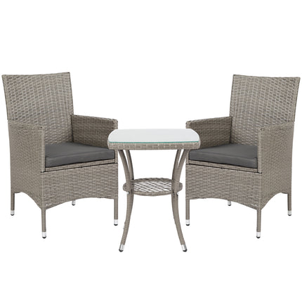 3 Piece Rattan Bistro Set with Cushions and Coffee Table - Light Grey