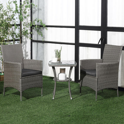 3 Piece Rattan Bistro Set with Cushions and Coffee Table - Light Grey