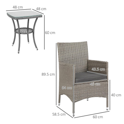 3 Piece Rattan Bistro Set with Cushions and Coffee Table - Light Grey