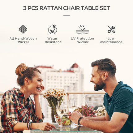 3 Piece Rattan Bistro Set with Cushions and Coffee Table - Light Grey