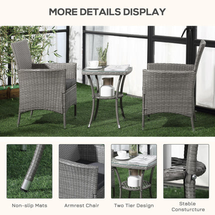 3 Piece Rattan Bistro Set with Cushions and Coffee Table - Light Grey