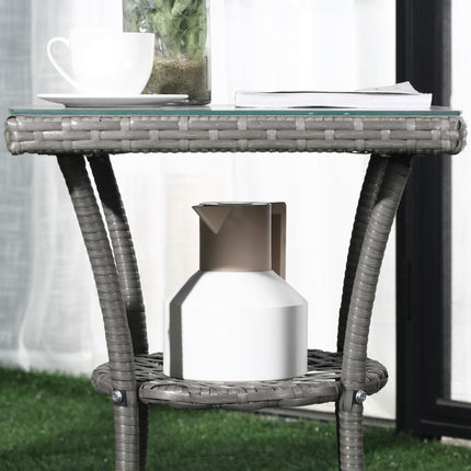 3 Piece Rattan Bistro Set with Cushions and Coffee Table - Light Grey