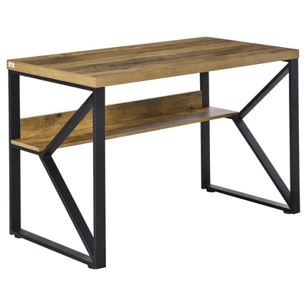 Writing Desk Computer Table with Storage Shelf Home Office Workstation - Black Brown Wood Effect