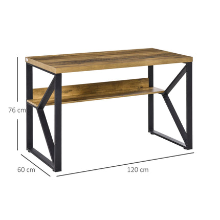 Writing Desk Computer Table with Storage Shelf Home Office Workstation - Black Brown Wood Effect