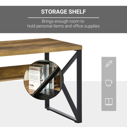 Writing Desk Computer Table with Storage Shelf Home Office Workstation - Black Brown Wood Effect