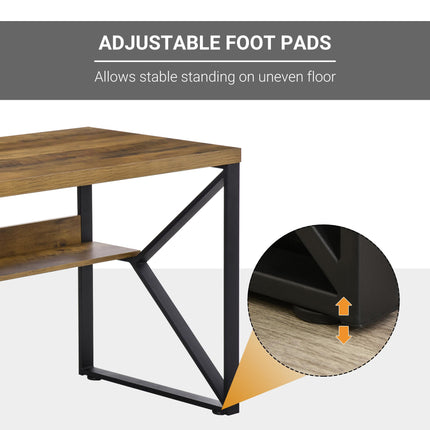 Writing Desk Computer Table with Storage Shelf Home Office Workstation - Black Brown Wood Effect