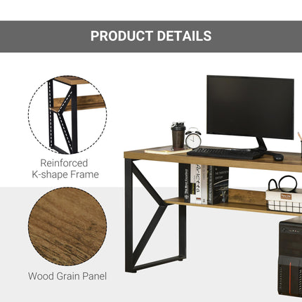 Writing Desk Computer Table with Storage Shelf Home Office Workstation - Black Brown Wood Effect