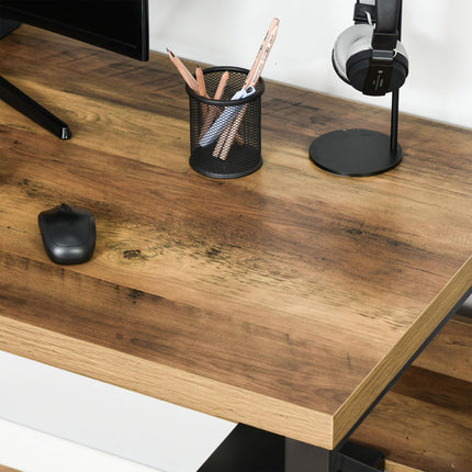 Writing Desk Computer Table with Storage Shelf Home Office Workstation - Black Brown Wood Effect