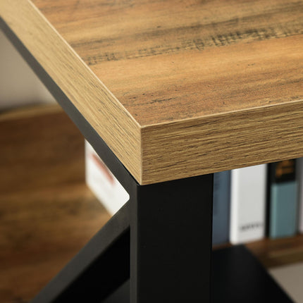 Writing Desk Computer Table with Storage Shelf Home Office Workstation - Black Brown Wood Effect