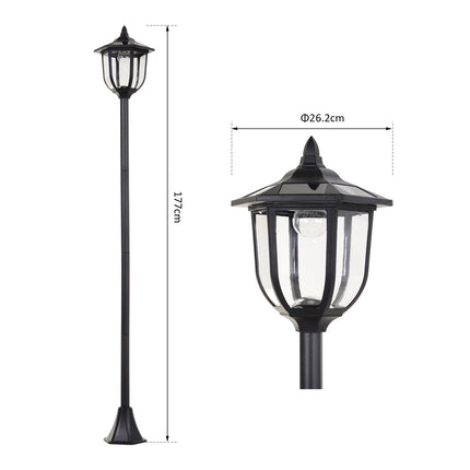 1.77m Free-Standing Solar LED Garden Lamp Post with Sensor - Black