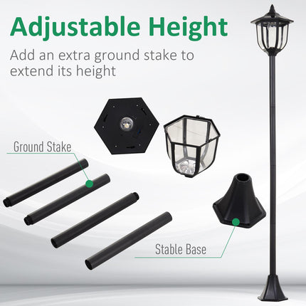 1.77m Free-Standing Solar LED Garden Lamp Post with Sensor - Black