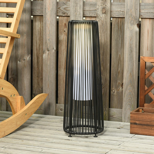 Patio Garden Solar Powered Woven Resin Wicker Lantern with Auto On/Off - Black
