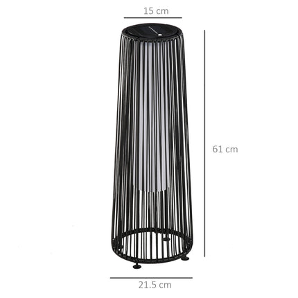 Patio Garden Solar Powered Woven Resin Wicker Lantern with Auto On/Off - Black