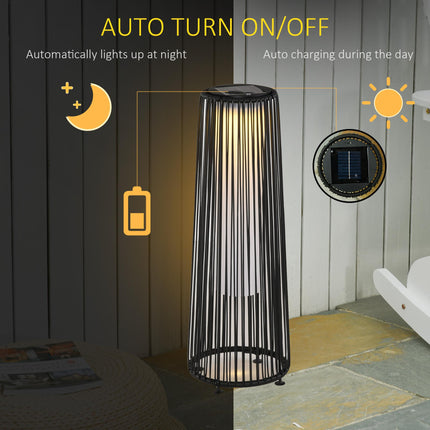 Patio Garden Solar Powered Woven Resin Wicker Lantern with Auto On/Off - Black