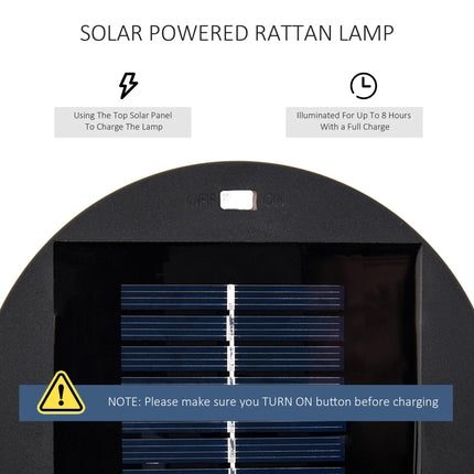 Patio Garden Solar Powered Woven Resin Wicker Lantern with Auto On/Off - Black