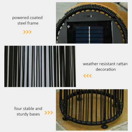 Patio Garden Solar Powered Woven Resin Wicker Lantern with Auto On/Off - Black