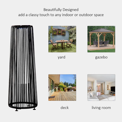 Patio Garden Solar Powered Woven Resin Wicker Lantern with Auto On/Off - Black