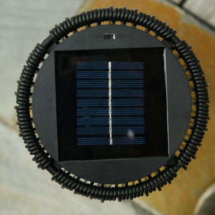 Patio Garden Solar Powered Woven Resin Wicker Lantern with Auto On/Off - Black