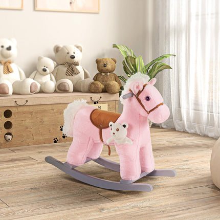 Kids Plush Ride-On Rocking Horse Toy with Realistic Sounds for 18-36 Months - Pink