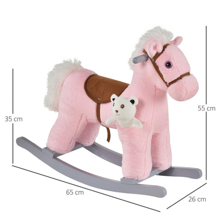 Kids Plush Ride-On Rocking Horse Toy with Realistic Sounds for 18-36 Months - Pink