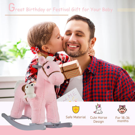 Kids Plush Ride-On Rocking Horse Toy with Realistic Sounds for 18-36 Months - Pink