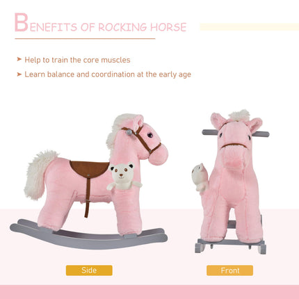 Kids Plush Ride-On Rocking Horse Toy with Realistic Sounds for 18-36 Months - Pink