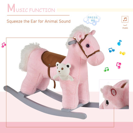 Kids Plush Ride-On Rocking Horse Toy with Realistic Sounds for 18-36 Months - Pink