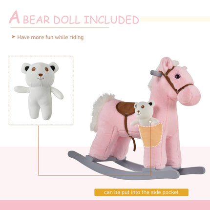 Kids Plush Ride-On Rocking Horse Toy with Realistic Sounds for 18-36 Months - Pink