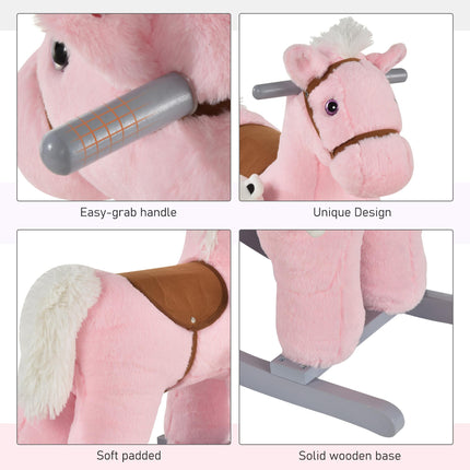 Kids Plush Ride-On Rocking Horse Toy with Realistic Sounds for 18-36 Months - Pink