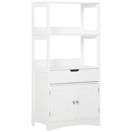 Free Standing Bathroom Floor Cabinet with Drawer and Shelves for Storage - White