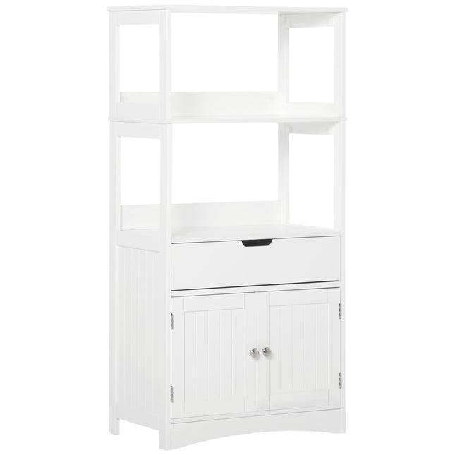 Free Standing Bathroom Floor Cabinet with Drawer and Shelves for Storage - White