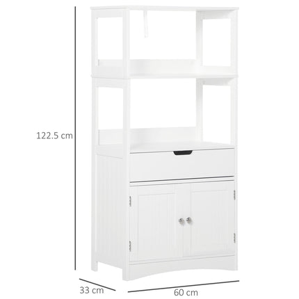 Free Standing Bathroom Floor Cabinet with Drawer and Shelves for Storage - White