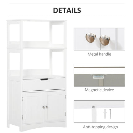 Free Standing Bathroom Floor Cabinet with Drawer and Shelves for Storage - White