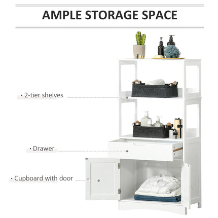 Free Standing Bathroom Floor Cabinet with Drawer and Shelves for Storage - White