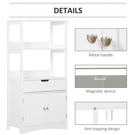 Free Standing Bathroom Floor Cabinet with Drawer and Shelves for Storage - White