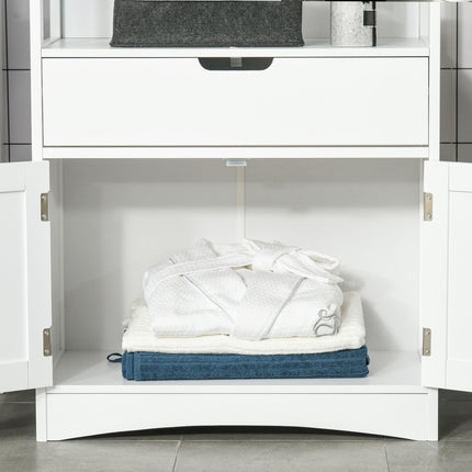 Free Standing Bathroom Floor Cabinet with Drawer and Shelves for Storage - White