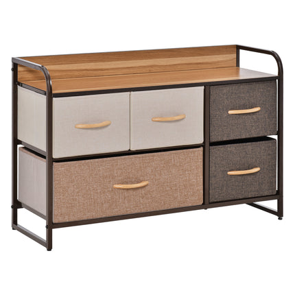 5-Drawer Linen Fabric Dresser Tower with Steel Frame and Wooden Top - Multicoloured