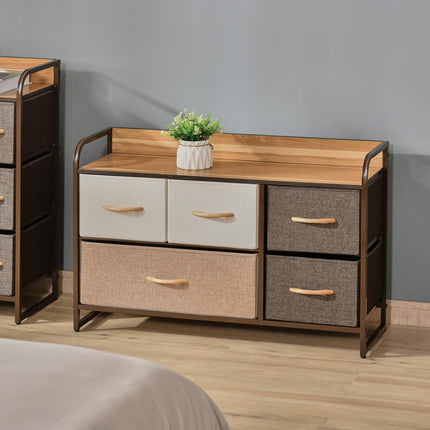 5-Drawer Linen Fabric Dresser Tower with Steel Frame and Wooden Top - Multicoloured