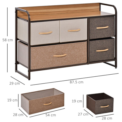 5-Drawer Linen Fabric Dresser Tower with Steel Frame and Wooden Top - Multicoloured