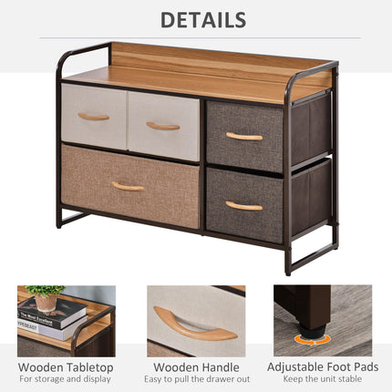 5-Drawer Linen Fabric Dresser Tower with Steel Frame and Wooden Top - Multicoloured