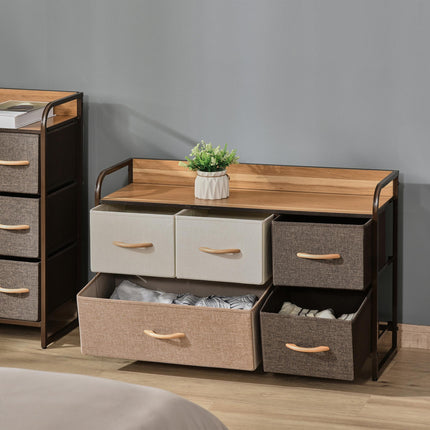 5-Drawer Linen Fabric Dresser Tower with Steel Frame and Wooden Top - Multicoloured