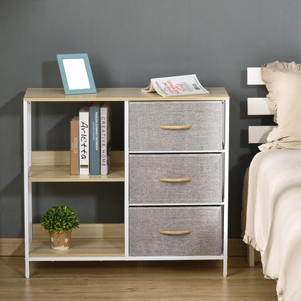 Chest of Drawers Dresser Cabinet with 3 Fabric Drawers & 2 Shelves for Living Room Bedroom Hallway - Beige