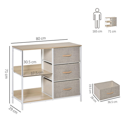 Chest of Drawers Dresser Cabinet with 3 Fabric Drawers & 2 Shelves for Living Room Bedroom Hallway - Beige