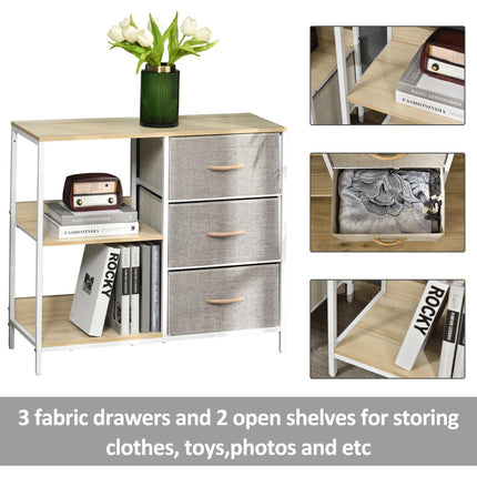 Chest of Drawers Dresser Cabinet with 3 Fabric Drawers & 2 Shelves for Living Room Bedroom Hallway - Beige