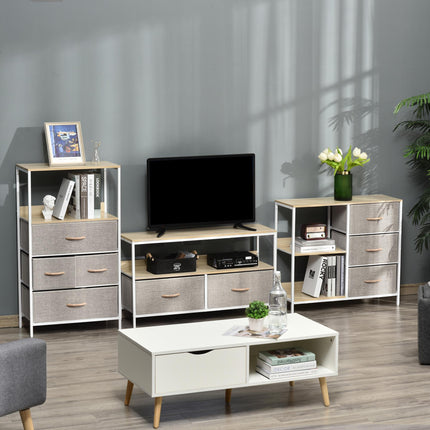 Chest of Drawers Dresser Cabinet with 3 Fabric Drawers & 2 Shelves for Living Room Bedroom Hallway - Beige