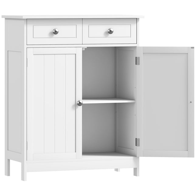 Traditional Free-Standing Bathroom Storage Cabinet with Adjustable Shelf - White