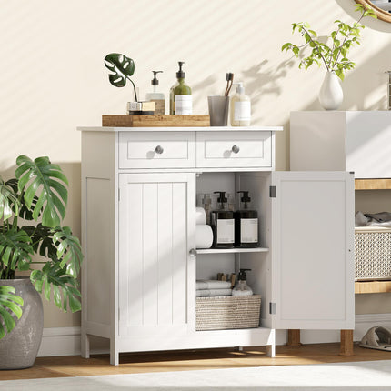 Traditional Free-Standing Bathroom Storage Cabinet with Adjustable Shelf - White