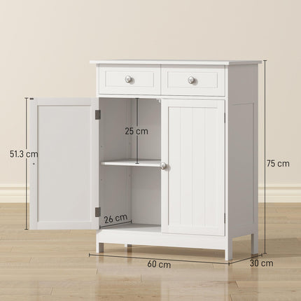 Traditional Free-Standing Bathroom Storage Cabinet with Adjustable Shelf - White