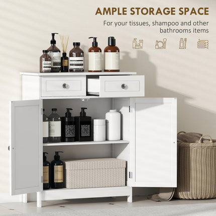 Traditional Free-Standing Bathroom Storage Cabinet with Adjustable Shelf - White